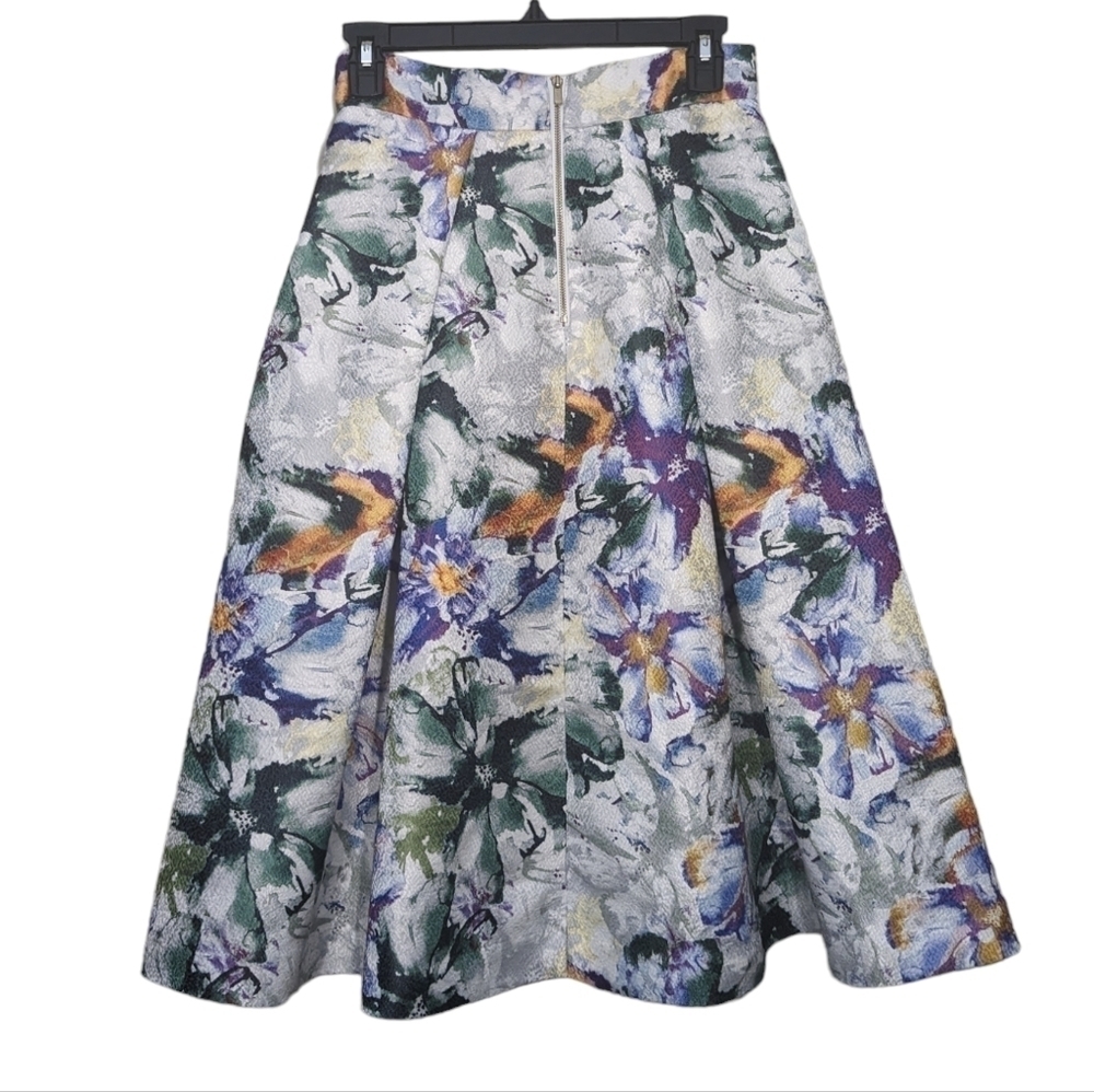 H&M Flowy Skirt 6 Bell Shaped Lovely Fall Zipper Floral Classy Calf Length - Picture 2 of 7